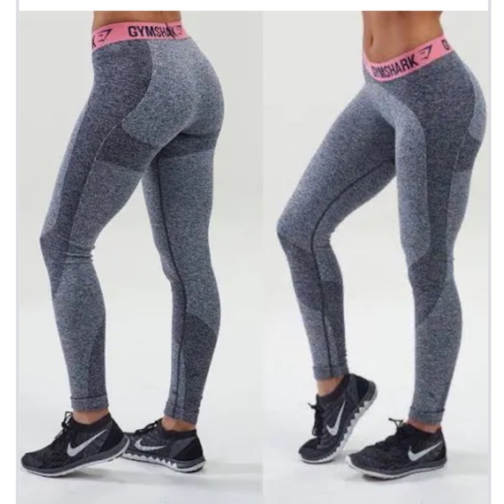 Gymshark Women's Heather Gray Leggings with Pink Waistband